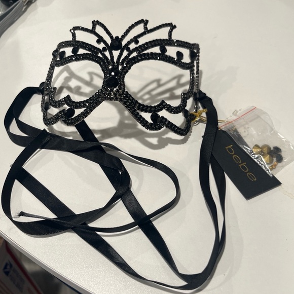 Bebe Masquerade Black Rhinestones Is Mask, Mardi Gras Mask, Metal - Picture 7 of 7